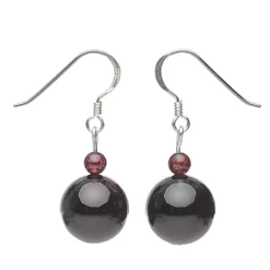 Ohrringe Ohrhänger echter Granat Kugel 12mm & 925 Silber dunkelrot weinrot glatt