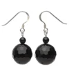 Ohrringe Ohrhänger, echter Onyx facettiert, 925 Silber, Ø14mm, schwarz