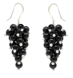 Ohrringe Ohrhänger in Traubenform aus Onyx schwarz & 925 Silber, Damen