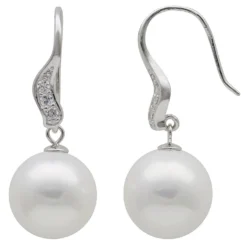 Ohrringe Ohrhänger mit großen Perlen Muschelkernperlen & Zirkonia weiß 925 Silber Damen