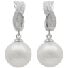 Ohrringe Ohrhänger mit 14 mm Perlen Muschelkernperlen Zirkonia weiß 925 Silber