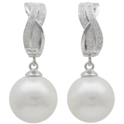 Ohrringe Ohrhänger mit 14 mm Perlen Muschelkernperlen Zirkonia weiß 925 Silber