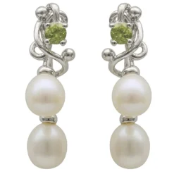 Ohrringe Ohrhänger mit Stecker Süßwasser Perlen & Peridot 925 Silber Damen