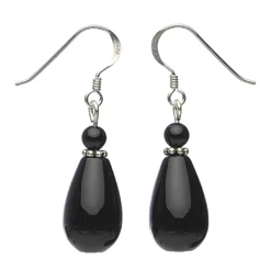 Ohrringe Ohrhänger Ohrhaken aus Onyx & 925 Silber, Tropfen schwarz