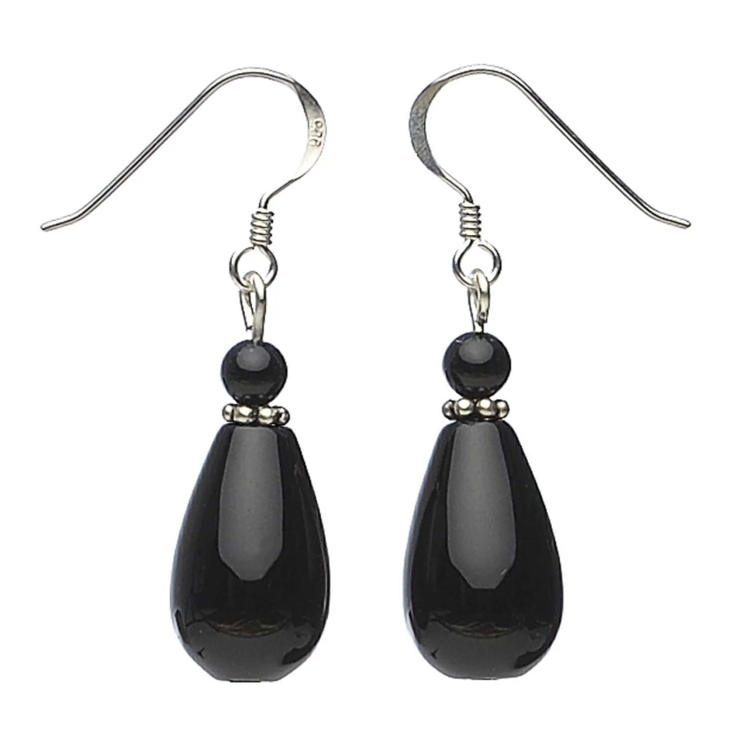 Ohrringe Ohrhänger Ohrhaken aus Onyx & 925 Silber, Tropfen schwarz