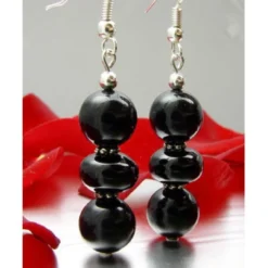 Ohrringe Ohrhänger Ohrschmuck aus Onyx & 925 Silber, schwarz