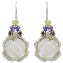 Ohrringe Ohrhänger Rosen Perlmutt Amethyst Granat Peridot 925 Silber Damen