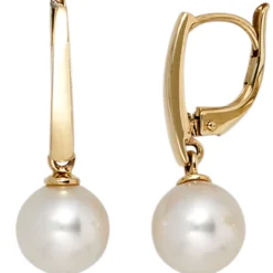 Ohrringe Ohrhänger 7,5x21mm Boutons mit Süßwasser Zuchtperlen 585 Gold Gelbgold