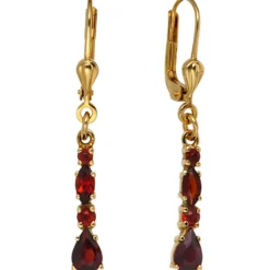 Ohrringe Ohrhänger 4,2x34,9mm Boutons mit Granat dunkelrot 375 Gold Gelbgold