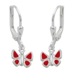 Ohrringe Ohrhänger 22x7mm Brisur Schmetterling rot 925 Silber für Kinder