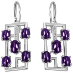 Ohrringe Ohrhänger 12,7x32mm Rechteck 10 Amethyste lila & 12 Zirkonia 925 Silber