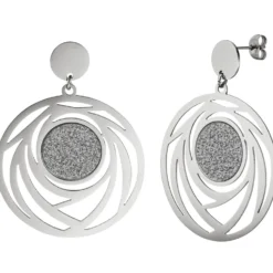 Ohrringe Ohrhänger 39,5x53,7mm rund mit Muster Glitzer Glitzereffekt Edelstahl