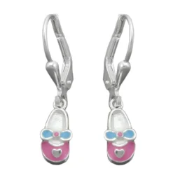 Ohrringe Ohrhänger 24x5mm Schuhe Pantoffeln aus 925 Silber rosa-hellblau