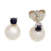 Ohrringe Ohrstecker mit Süßwasser Perle & Saphir blau 585 Gold Weißgold