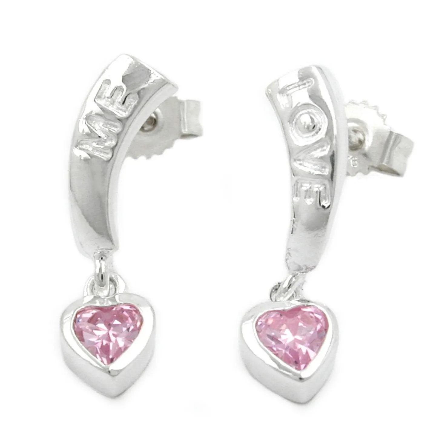 Ohrringe Ohrstecker Ohrhänger 20x5mm Herzen mit Zirkonia pink 925 Silber Damen