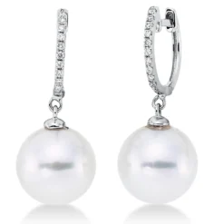 Ohrschmuck Ohrhänger aus 750 Weißgold 2 Südsee-Perlen 9,5mm weiß mit Brillanten