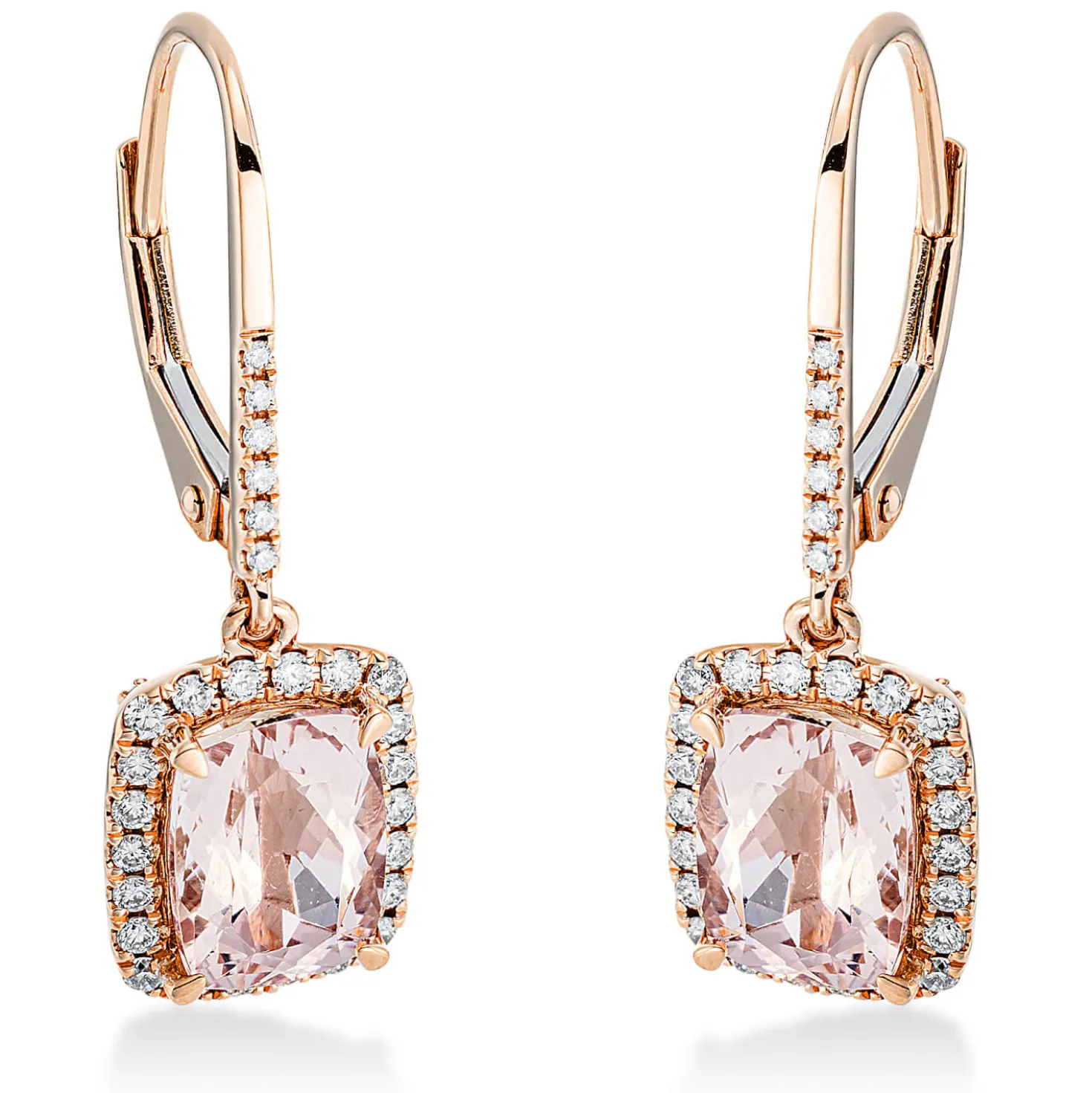 Ohrschmuck Ohrhänger 750 Rotgold 2 Morganite 2,09ct pink mit Brillanten 26,8x8,7mm