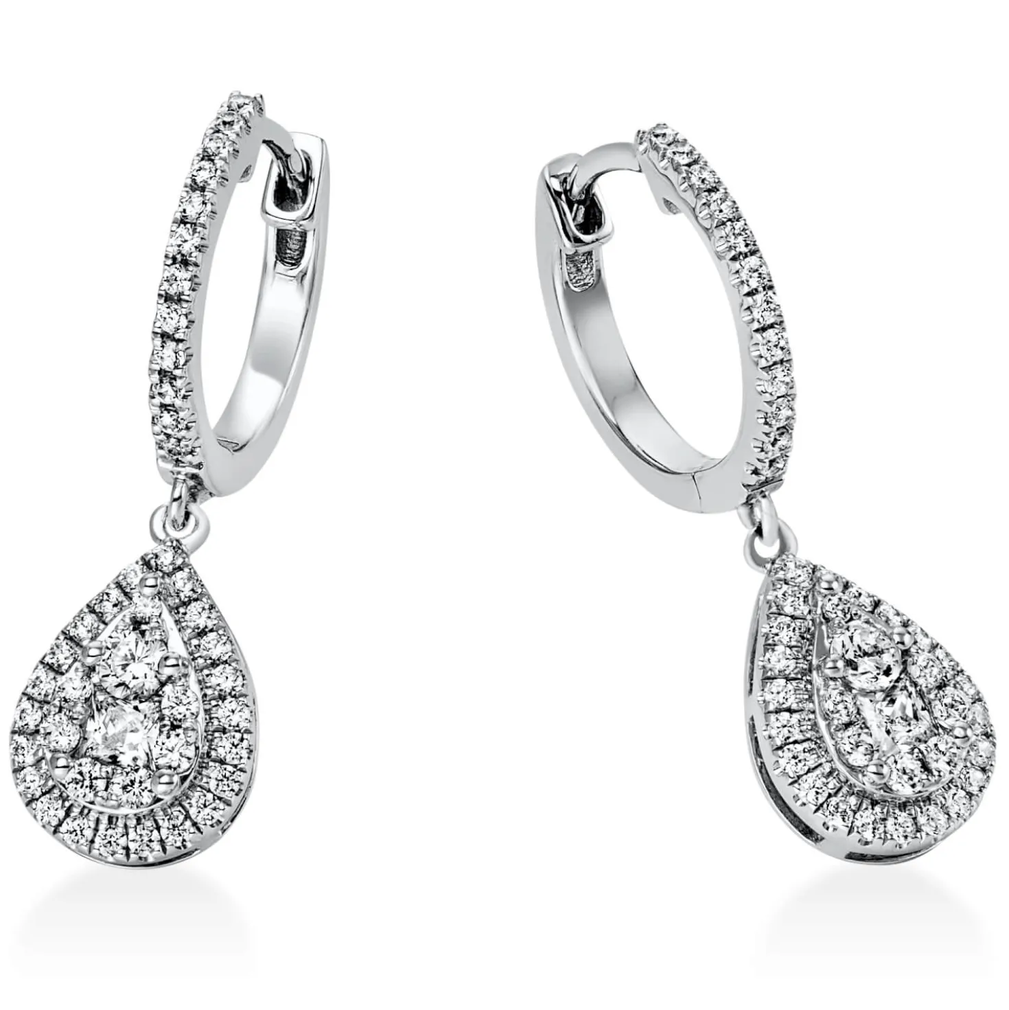 Ohrschmuck Ohrhänger Tropfen aus 950 Platin 86 Diamanten 0,49ct TW-SI 22,5x11,7mm