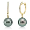 Ohrschmuck Ohrringe aus 750 Gelbgold 2 Tahiti-Perlen 9,5mm dunkel mit Brillanten