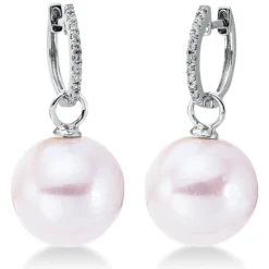 Ohrschmuck 750 Weißgold 2 Süßwasser-Perlen 12mm weiß 20 Brillanten 0,06ct W-SI