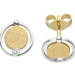 Ohrstecker aus 585 Gold Gelbgold bicolor eismatt mit 2 Brillanten 0,06 ct.