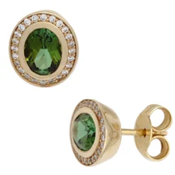 Ohrstecker aus 585 Gold Gelbgold grüne Turmaline & 48 Diamanten 0.16Ct