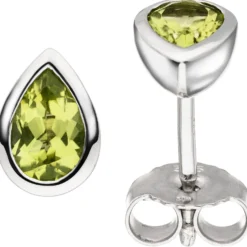 Ohrstecker aus 585 Gold Weißgold 2 Peridote grün Ohrringe Tropfen