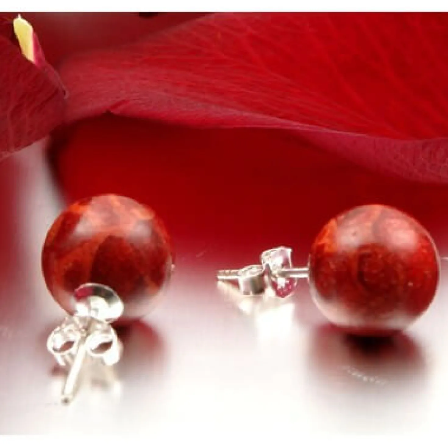 Ohrstecker aus Koralle Schaumkoralle Ø12mm 925 Silber Ohrschmuck Kugel rot-braun