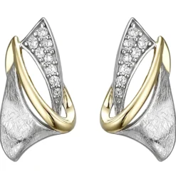 Ohrstecker aus 925 Silber bicolor vergoldet eismatt mit 16 Zirkonia Ohrschmuck