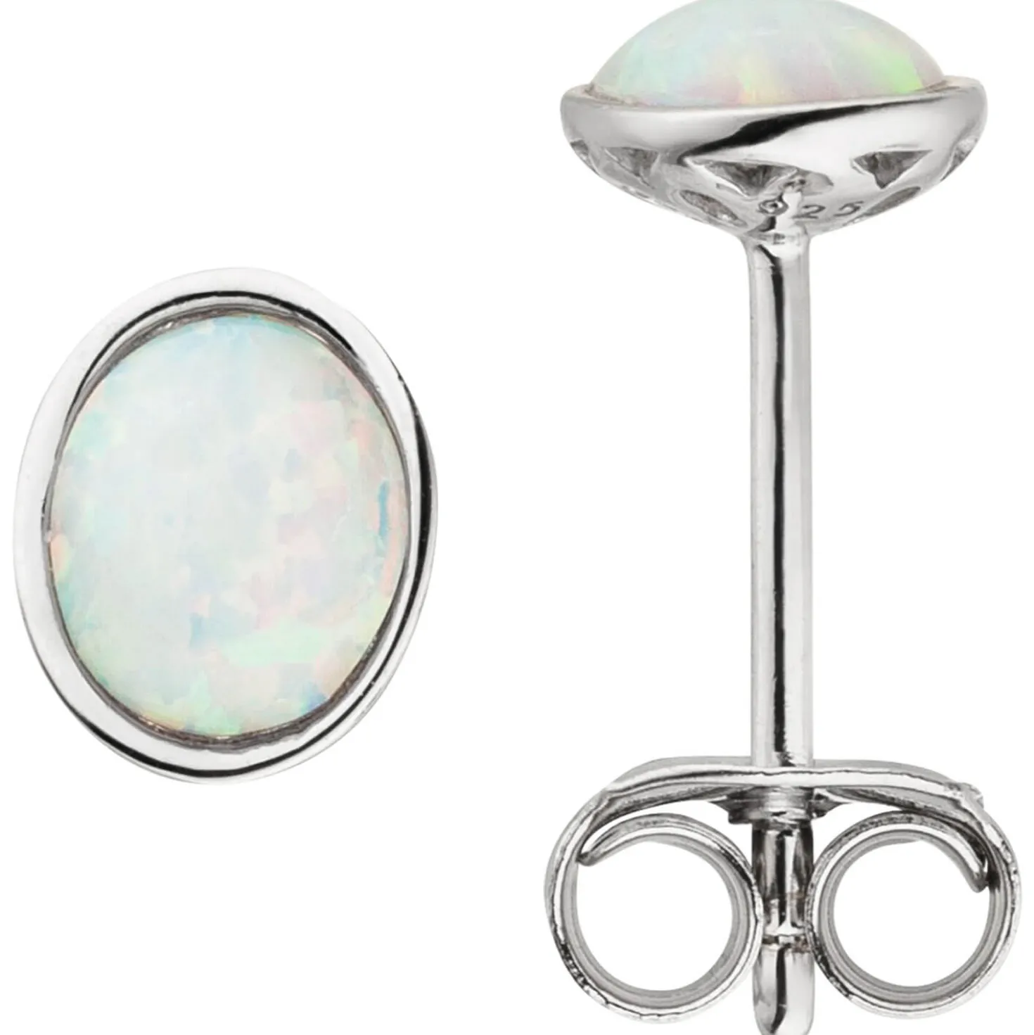 Ohrstecker aus 925 Silber rhodiniert mit Opal-Imitationen oval mit Schimmer