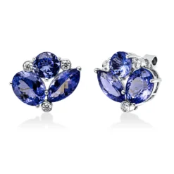 Ohrstecker aus 750 Weißgold 6 Tansanite 6,85ct blau 6 Brillanten 0,18ct F-VSI