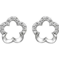 Ohrstecker Blume Blumen aus 925 Silber matt 22 Zirkonia Ohrringe Ohrschmuck