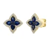 Ohrstecker Blumen aus 750 Gelbgold 10 Saphire 2,04ct blau 64 Brillanten 0,4ct TW-SI