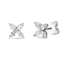 Ohrstecker Blumen aus 750 Weißgold 8 Diamanten Navette-Schliff 0,8ct TW-VSI/SI