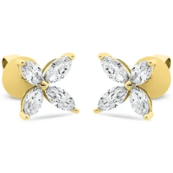 Ohrstecker Blumen 750 Gelbgold 8 Diamanten Navette-Schliff 1,29ct TW-SI 9,2x9,2mm
