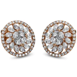 Ohrstecker Blumen im Kreis aus 750 Rotgold 98 Diamanten 1,58ct TW-SI Ø13,2mm