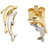 Ohrstecker Delfine aus 333 Gold Gelbgold, rhodiniert bicolor für Damen