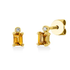 Ohrstecker 750 Gelbgold 2 Citrine 0,42ct gelb 2 Brillanten 0,02ct TW-SI 6,3x3,8mm