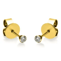 Ohrstecker 750 Gold Gelbgold 2 Diamanten Brillanten 0,10 Ct. Zarge Ø2,5mm