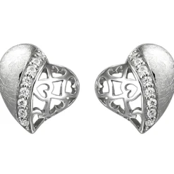Ohrstecker Herz aus 925 Silber eismatt mit 16 Zirkonia Ohrringe mit Muster
