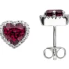 Ohrstecker Herzen 585 Gold Weißgold Rhodolith 48 Diamanten 0,15 Ct