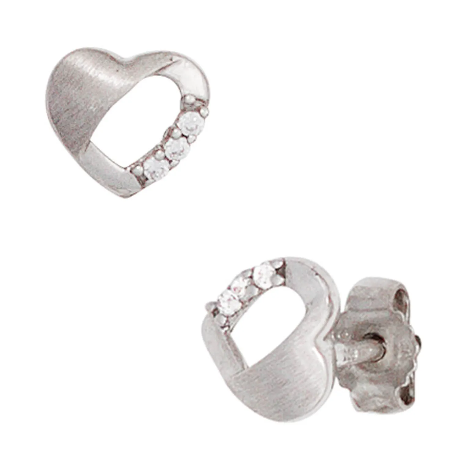 Ohrstecker Herz Herzchen 925 Silber mit Zirkonia Ohrschmuck teilmatt