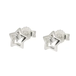 Ohrstecker 6mm Kinderohrringe Stern mit weißen Zirkonia 925 Silber Ohrschmuck