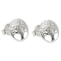 Ohrstecker 10mm Ohrringe Lebensbaum rund glänzend 925 Silber Ohrschmuck