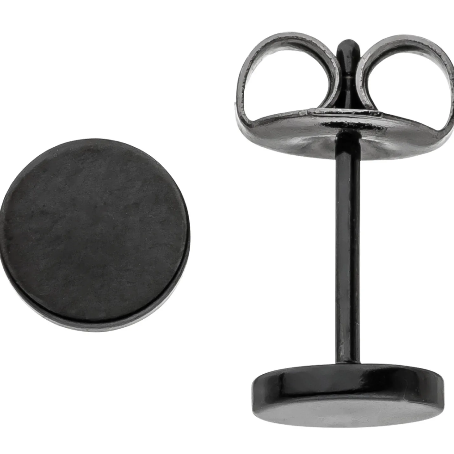 Ohrstecker 6mm Studs Ohrringe Ohrschmuck, rund flach, Edelstahl schwarz lackiert