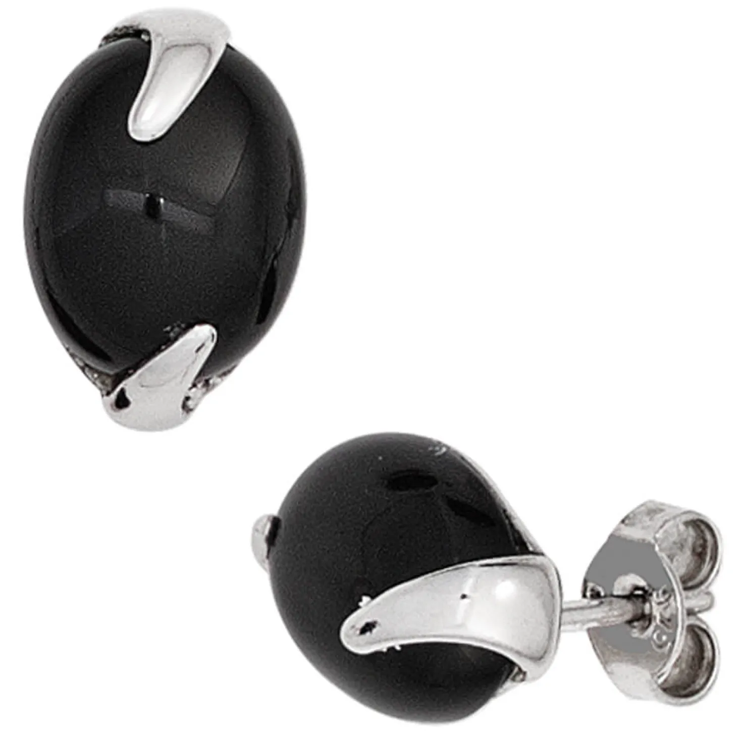 Ohrstecker Ohrringe aus 925 Silber Edelstein Onyx oval glatt glänzend
