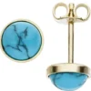 Ohrstecker Ohrringe blaue Türkise, rund, 333 Gold Gelbgold Ohrschmuck