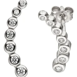 Ohrstecker Ohrringe Bogen jeweils 7 Zirkonia weiß 925 Silber Ohrschmuck Damen