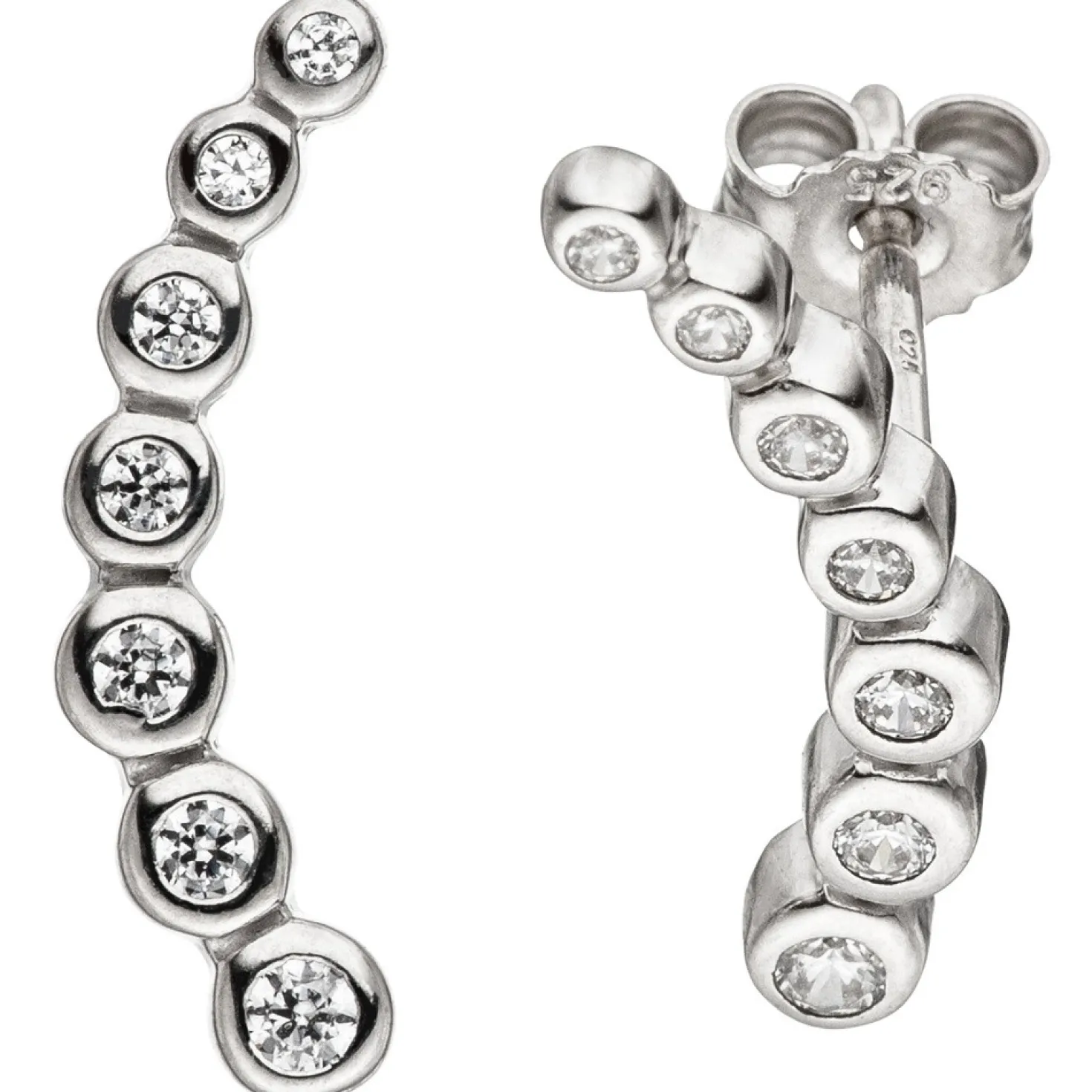 Ohrstecker Ohrringe Bogen jeweils 7 Zirkonia weiß 925 Silber Ohrschmuck Damen