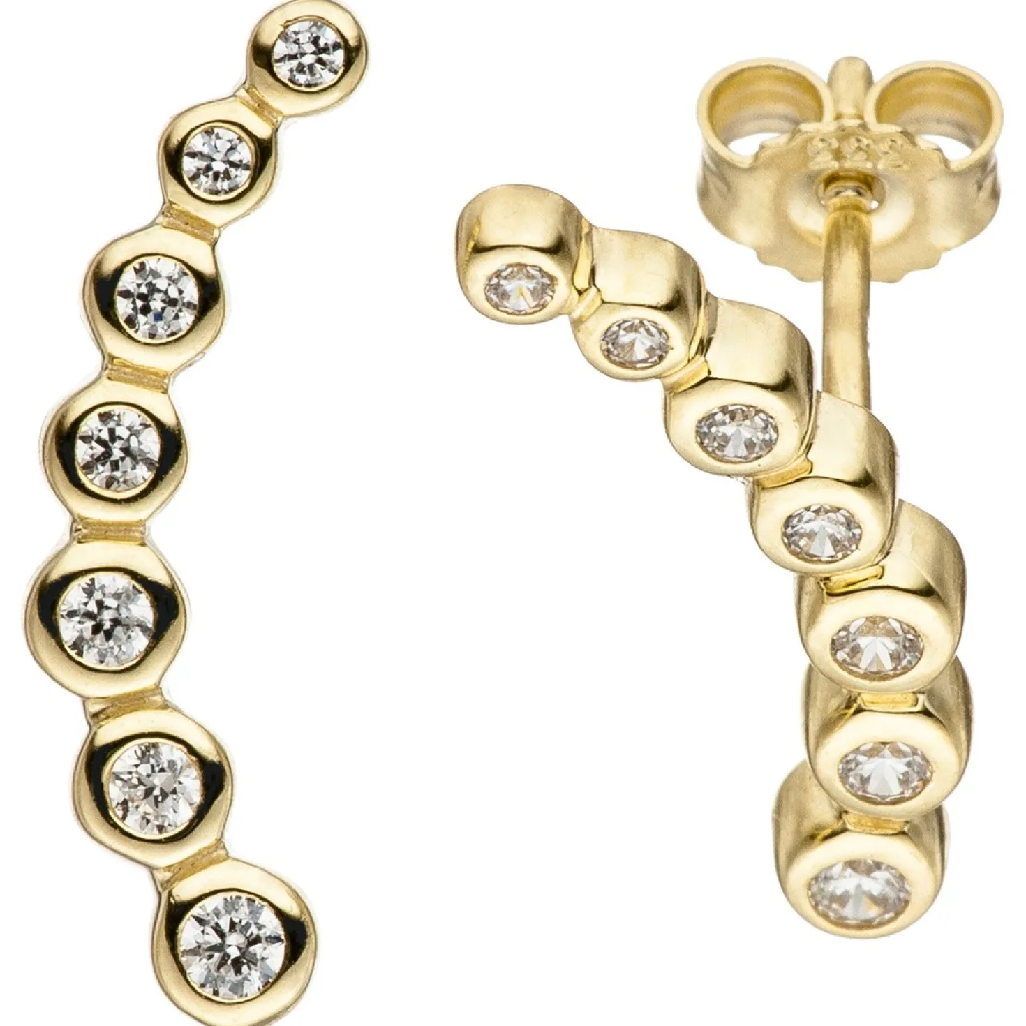 Ohrstecker Ohrringe Goldohrringe, weiße Zirkonia in Bogenform, 333 Gold Gelbgold